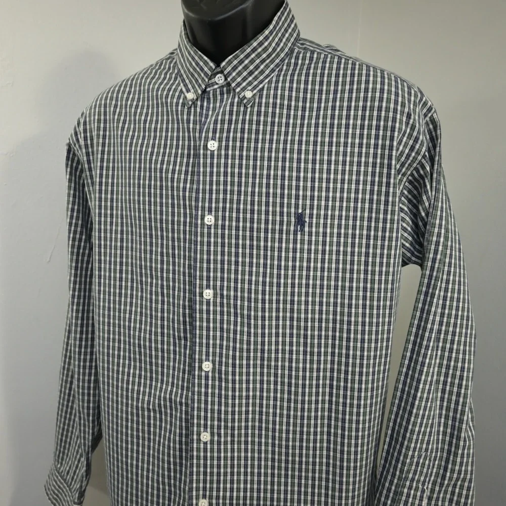 VTG Polo Ralph Lauren Marlowe Dress Shirt Plaid Long Sleeve Button Up Mens Large